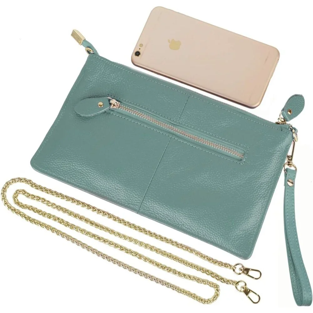 RFID Blocking Mint Chain Wristlet Purse Women Small Clutch Zipper Pockets - Picture 7 of 7
